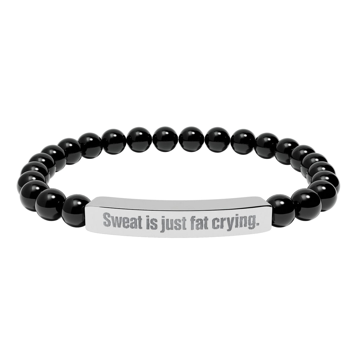 Engraved Natural Stone Stretch Bracelet — 'Sweat Is Just Fat Crying' Fitness Beaded Bracelet