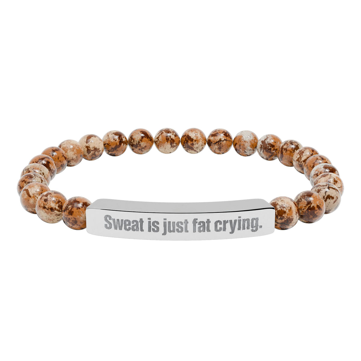 Engraved Natural Stone Stretch Bracelet — 'Sweat Is Just Fat Crying' Fitness Beaded Bracelet
