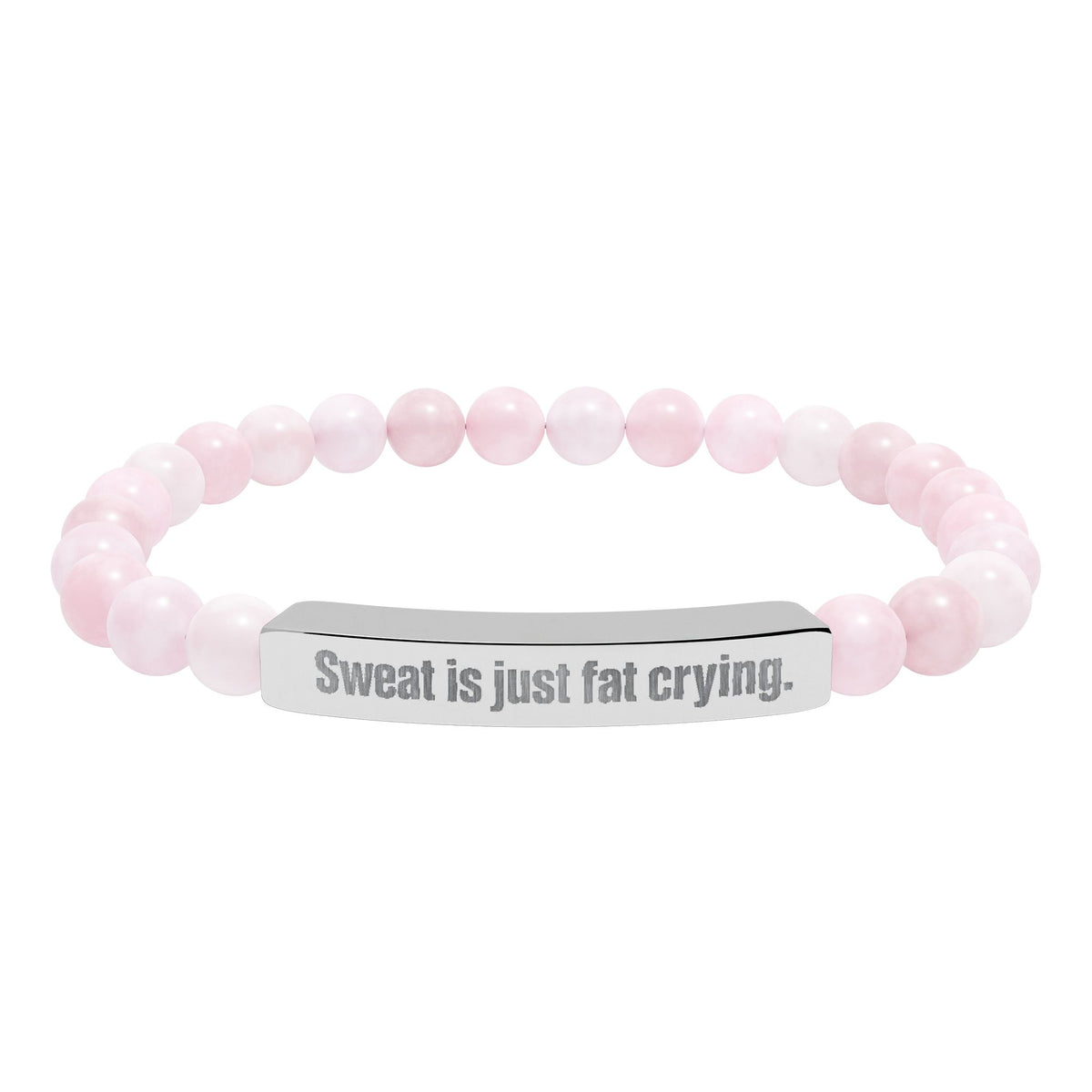 Engraved Natural Stone Stretch Bracelet — 'Sweat Is Just Fat Crying' Fitness Beaded Bracelet