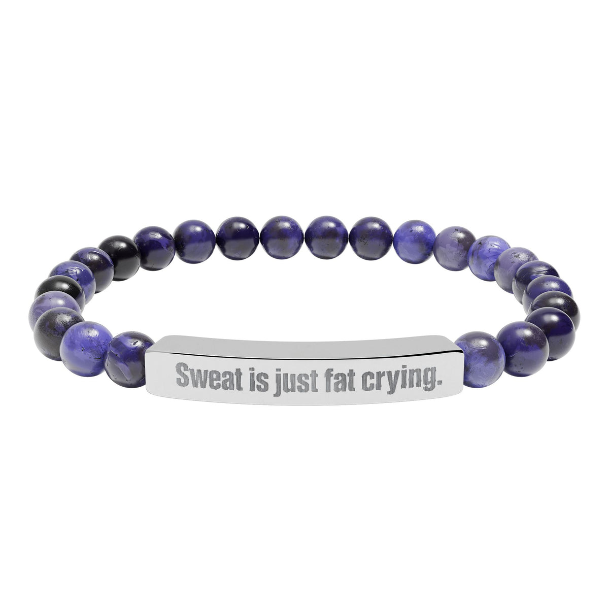 Engraved Natural Stone Stretch Bracelet — 'Sweat Is Just Fat Crying' Fitness Beaded Bracelet