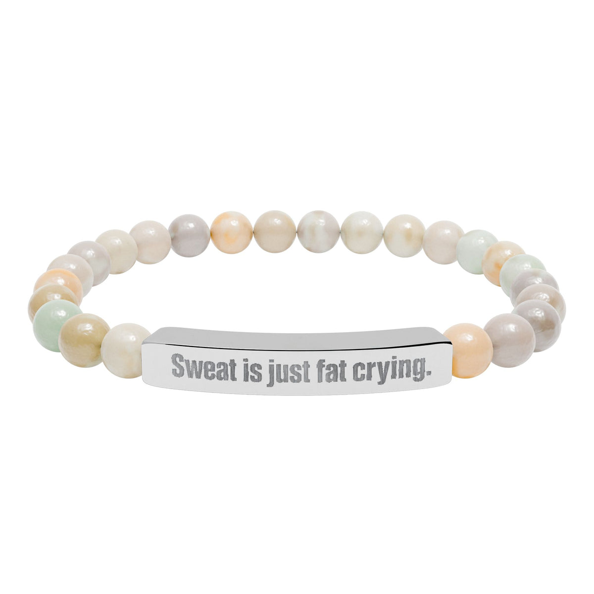 Engraved Natural Stone Stretch Bracelet — 'Sweat Is Just Fat Crying' Fitness Beaded Bracelet