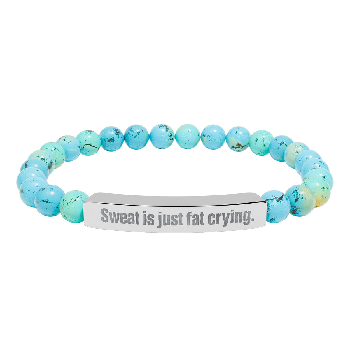 Engraved Natural Stone Stretch Bracelet — 'Sweat Is Just Fat Crying' Fitness Beaded Bracelet