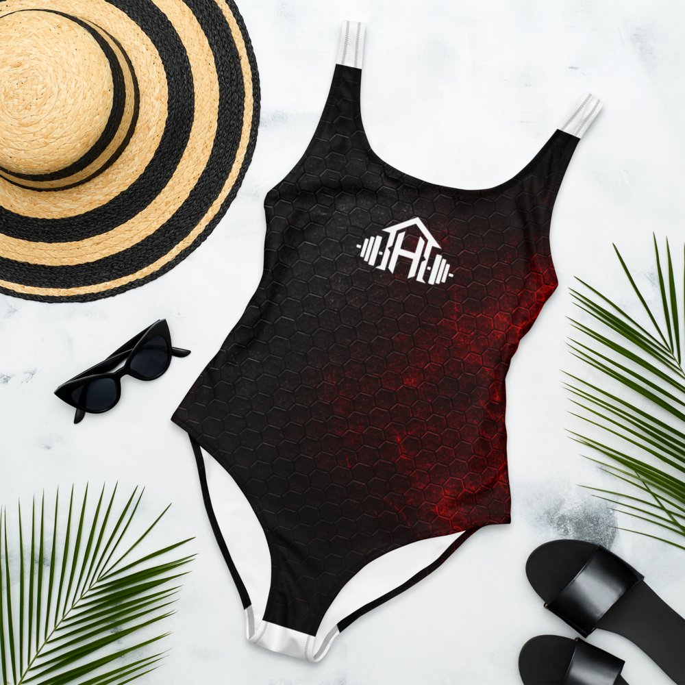 One-Piece Swimsuit "Honeycomb Red" 092